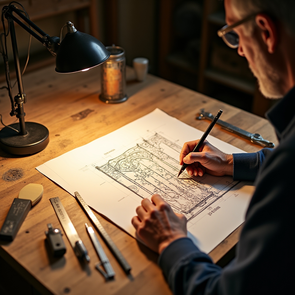 Разработка эскиза кованого изделия на бумаге