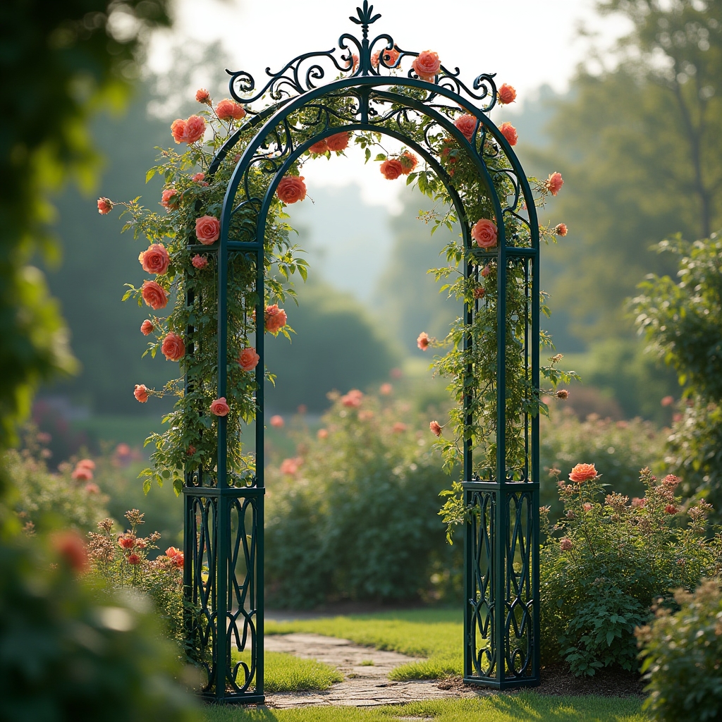 Кованая арка для сада с растительным орнаментом