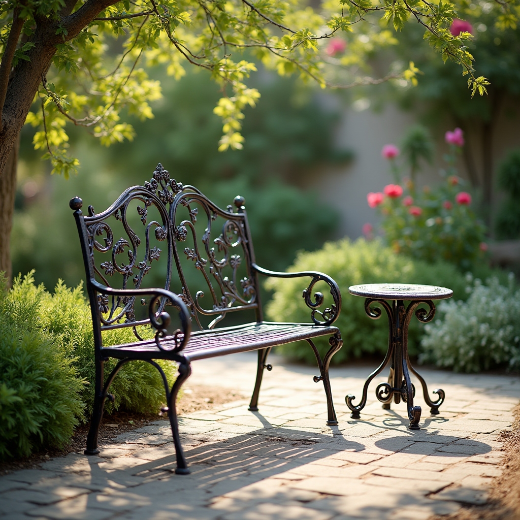 Кованая садовая мебель: скамейки и столики