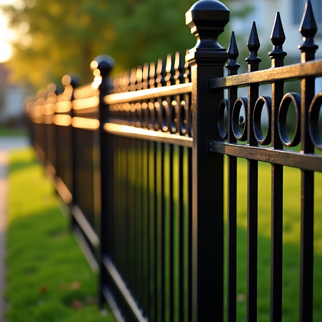 Кованый забор с орнаментом вдоль частного дома